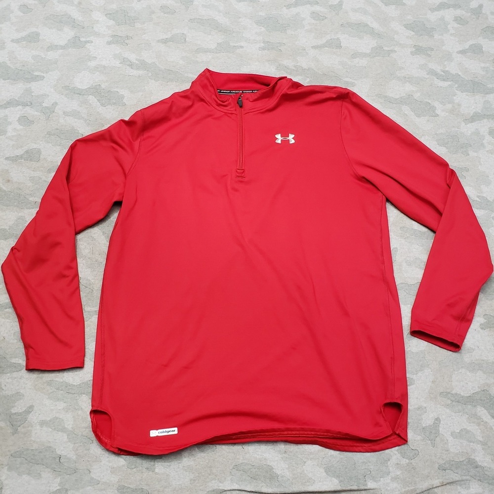 Under Armour Shirt Men's XL Red Fitted Coldgear Long Sleeve Quarter Zip Active